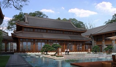 新中式园林景观,仿古金属瓦为时代的需求